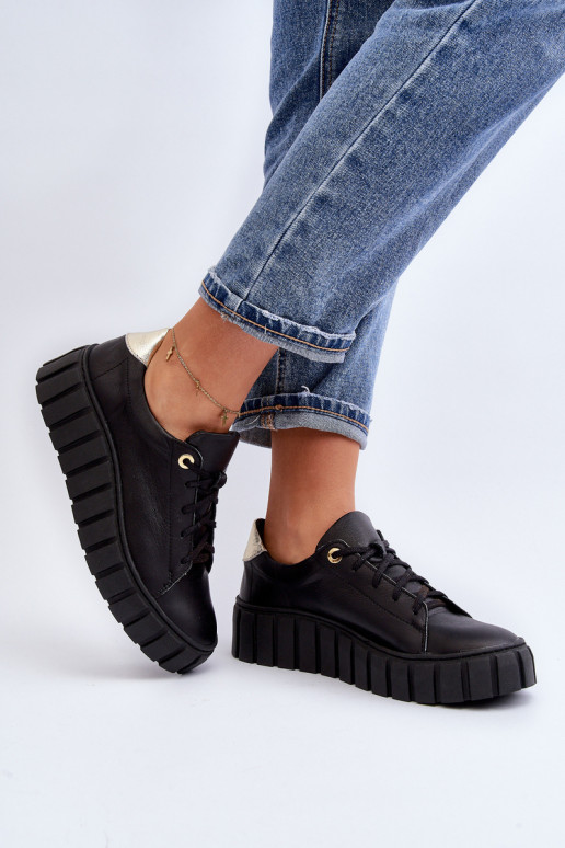 Zazoo 2919 Femenino Piel zapatos Sobre una suela gruesa de color negro Zazoo 2919 Femenino Piel zapatos Sobre una suela gruesa de color negro