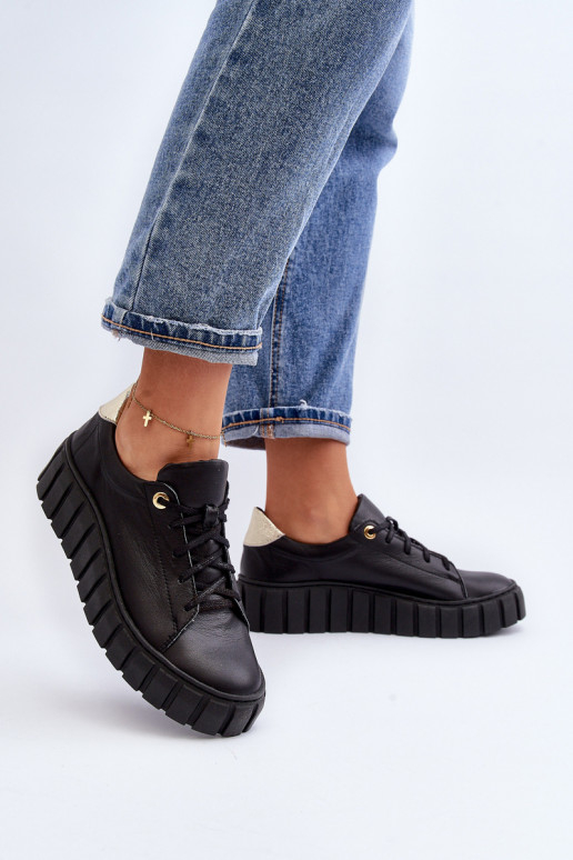 Zazoo 2919 Femenino Piel zapatos Sobre una suela gruesa de color negro Zazoo 2919 Femenino Piel zapatos Sobre una suela gruesa de color negro