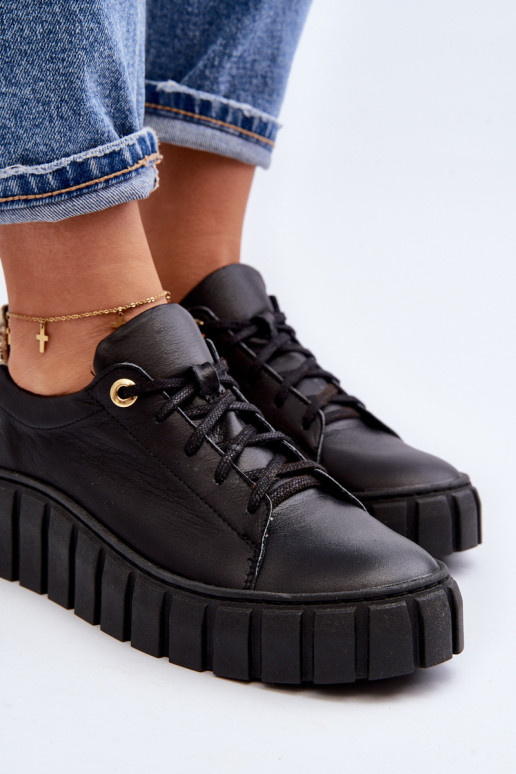 Zazoo 2919 Femenino Piel zapatos Sobre una suela gruesa de color negro Zazoo 2919 Femenino Piel zapatos Sobre una suela gruesa de color negro