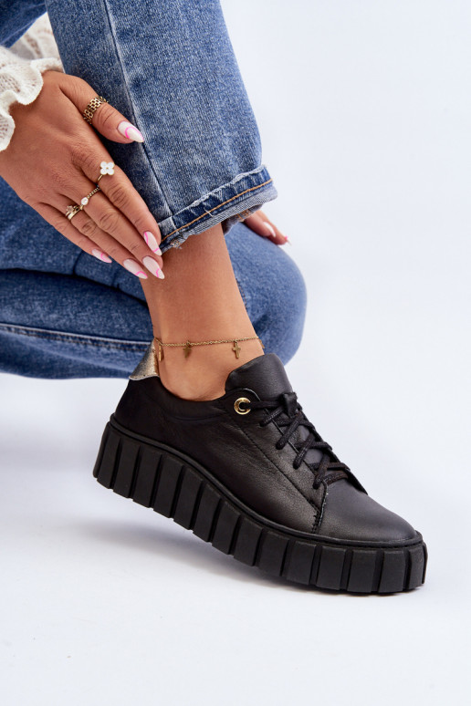 Zazoo 2919 Femenino Piel zapatos Sobre una suela gruesa de color negro Zazoo 2919 Femenino Piel zapatos Sobre una suela gruesa de color negro