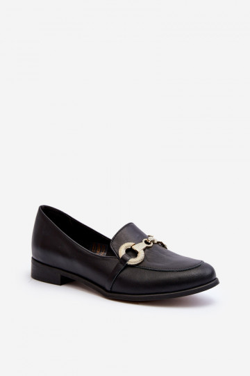 Mocasines de cuero para mujer con adornos color negro
