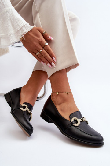 Mocasines de cuero para mujer con adornos color negro 2