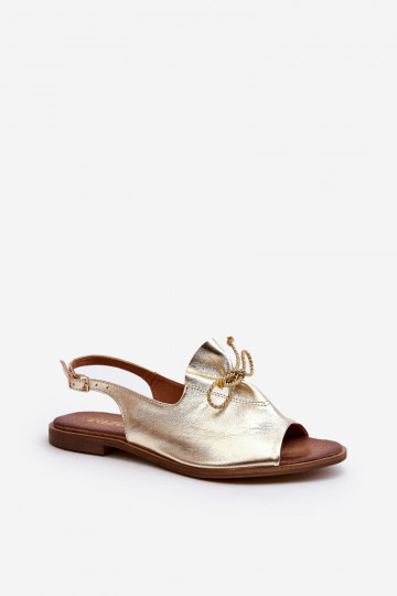 Sandalias de cuero planas color dorado