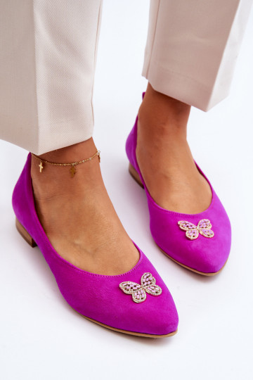 Zazoo 2887 Bailarinas de ante Con decoraciones mariposasm color rosa