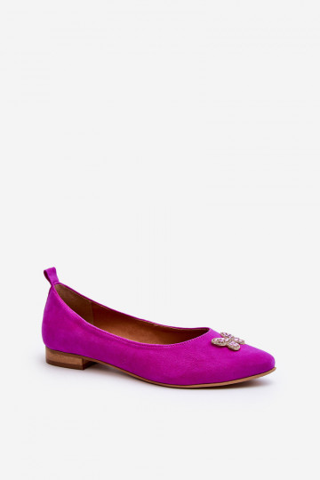Bailarinas de ante con adornos de mariposas color rosa 2