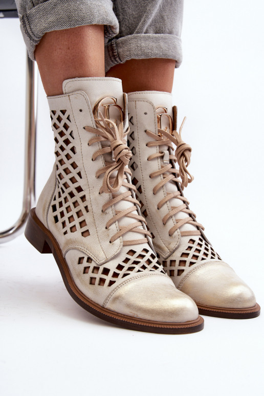 Zazoo 2695 con elementos calados Piel Botas color dorado Przecierany Zazoo 2695 con elementos calados Piel Botas color dorado Przecierany