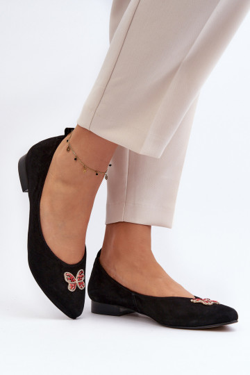 Zazoo 2887 bailarinas de ante con bonitos lazos, color negro 2