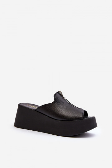 Zazoo 2916 Femenino Zapatillas con una plataforma con cremalleras de color negro