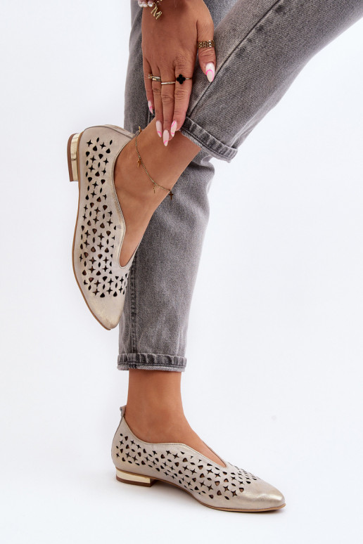 Zazoo 2883 Bailarinas caladas Hecho de cuero natural color dorado Zazoo 2883 Bailarinas caladas Hecho de cuero natural color dorado