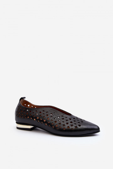 Zazoo 2883 bailarinas caladas de cuero natural, color negro 2