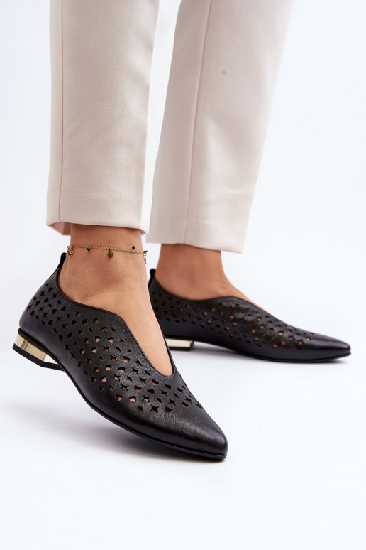 Zazoo 2883 Bailarinas caladas Hecho de cuero natural de color negro Zazoo 2883 Bailarinas caladas Hecho de cuero natural de color negro