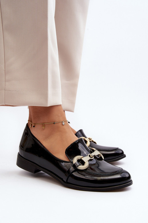 Zazoo 2880 Femenino Mocasines con efecto barniz con adornos de color negro Zazoo 2880 Femenino Mocasines con efecto barniz con adornos de color negro