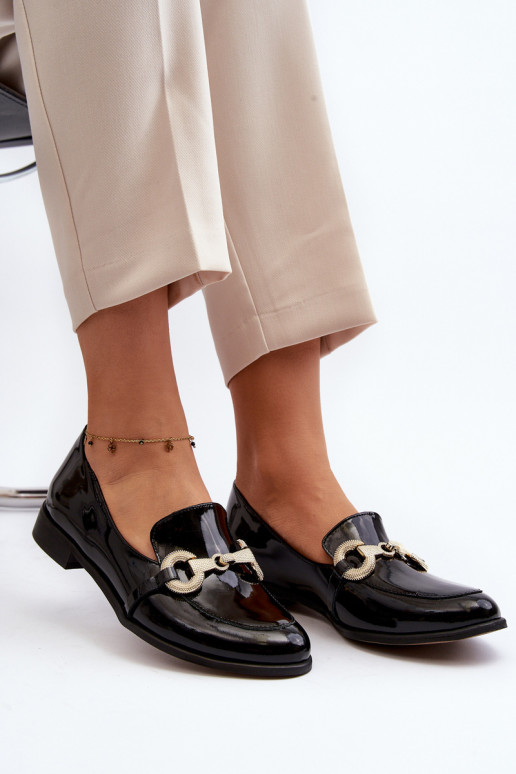 Zazoo 2880 Femenino Mocasines con efecto barniz con adornos de color negro Zazoo 2880 Femenino Mocasines con efecto barniz con adornos de color negro