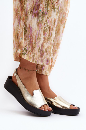 Zazoo 2893 sandalias de cuero para mujer con suela gruesa, color dorado 2