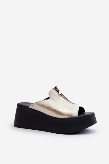 Zazoo 2916 zapatillas de mujer con plataforma y cremalleras, color dorado