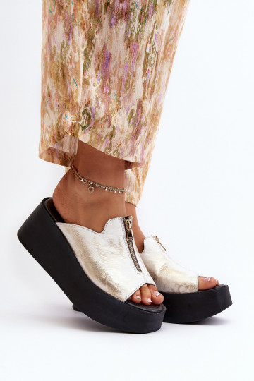 Zazoo 2916 Femenino Zapatillas con una plataforma con cremalleras color dorado 2