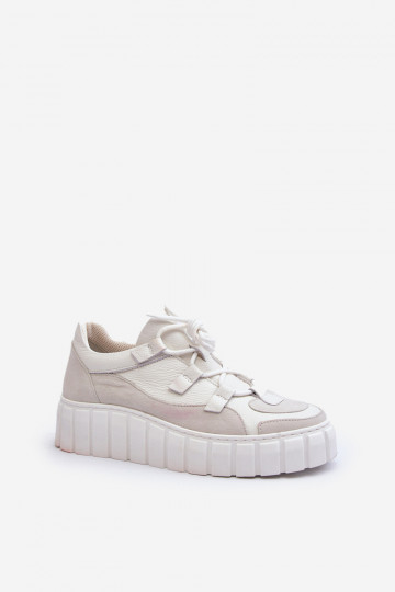 Zazoo M01/1 zapatillas deportivas de cuero para mujer con plataforma, color marfil