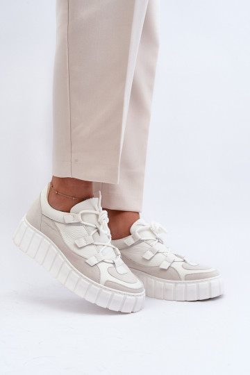 Femenino Piel zapatillas con una plataforma M01/1 Zazoo color marfil 2