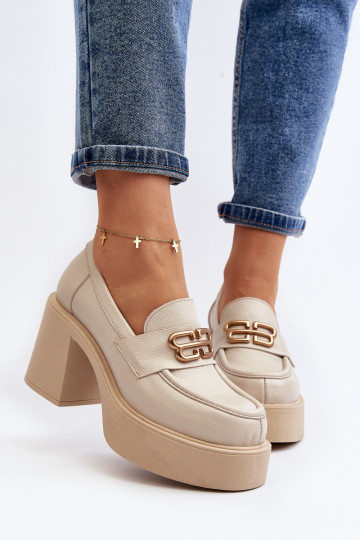 Zazoo 20170 zapatos Piel Femenino con tacones color marfil