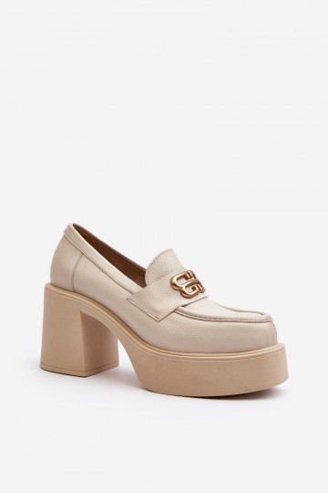 Zazoo 20170 zapatos Piel Femenino con tacones color marfil 2