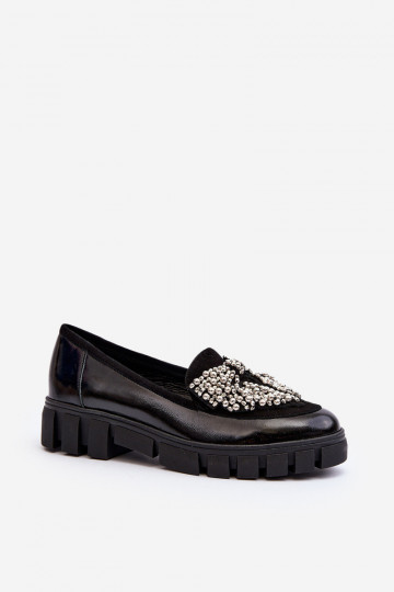 Mocasines de mujer lacados Laura Messi 2785 color negro