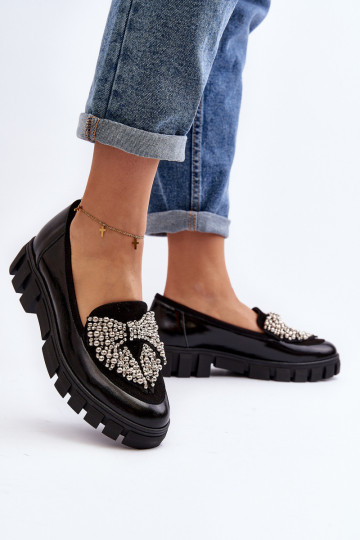 Mocasines de mujer lacados Laura Messi 2785 color negro 2