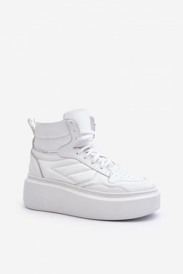 Zapatillas deportivas de mujer de cuero con plataforma Zazoo 3392/X color blanco