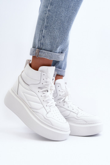 Zapatillas deportivas de mujer de cuero con plataforma Zazoo 3392/X color blanco 2