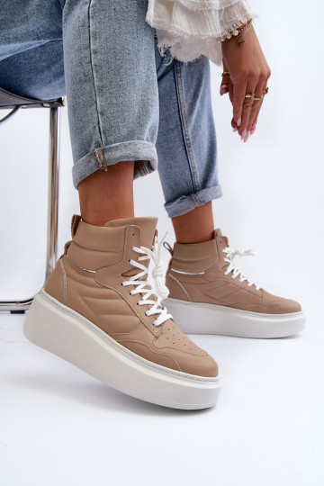 Zapatillas deportivas de mujer de cuero con plataforma Zazoo 3392/X color arena
