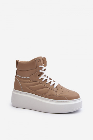 Zapatillas deportivas de mujer de cuero con plataforma Zazoo 3392/X color arena 2