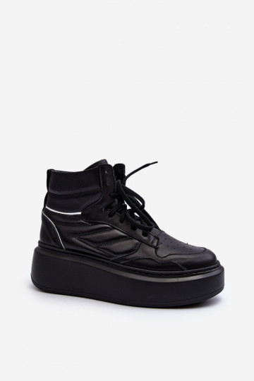 Zapatillas deportivas de mujer de cuero con plataforma Zazoo 3392/X color negro