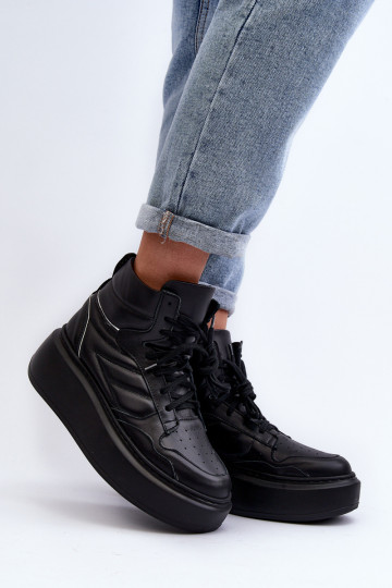 Zapatillas deportivas de mujer de cuero con plataforma Zazoo 3392/X color negro 2