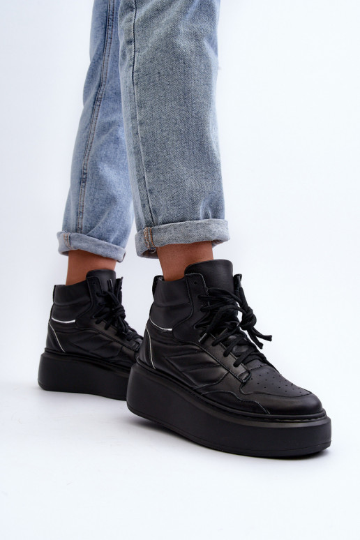 Zazoo 3392/X Femenino Piel zapatillas con una plataforma de color negro Zazoo 3392/X Femenino Piel zapatillas con una plataforma de color negro