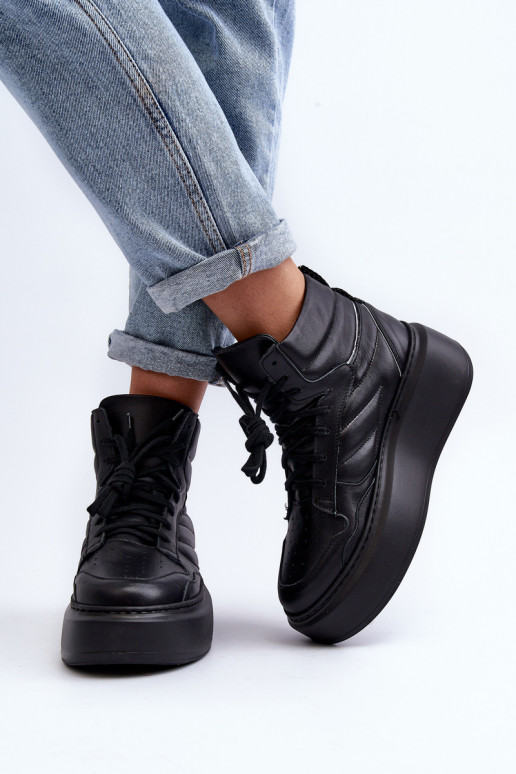 Zazoo 3392/X Femenino Piel zapatillas con una plataforma de color negro Zazoo 3392/X Femenino Piel zapatillas con una plataforma de color negro