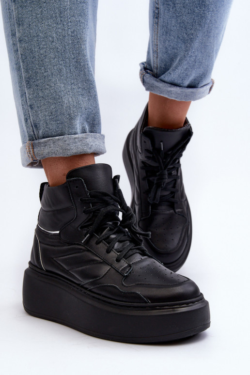 Zazoo 3392/X Femenino Piel zapatillas con una plataforma de color negro Zazoo 3392/X Femenino Piel zapatillas con una plataforma de color negro