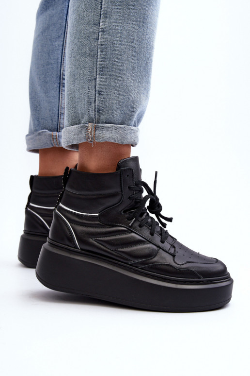 Zazoo 3392/X Femenino Piel zapatillas con una plataforma de color negro Zazoo 3392/X Femenino Piel zapatillas con una plataforma de color negro