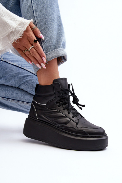 Zazoo 3392/X Femenino Piel zapatillas con una plataforma de color negro Zazoo 3392/X Femenino Piel zapatillas con una plataforma de color negro