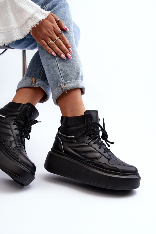 Zazoo 3392/X Femenino Piel zapatillas con una plataforma de color negro Zazoo 3392/X Femenino Piel zapatillas con una plataforma de color negro