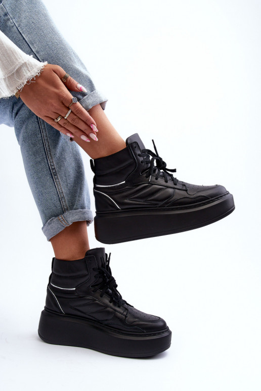 Zazoo 3392/X Femenino Piel zapatillas con una plataforma de color negro Zazoo 3392/X Femenino Piel zapatillas con una plataforma de color negro