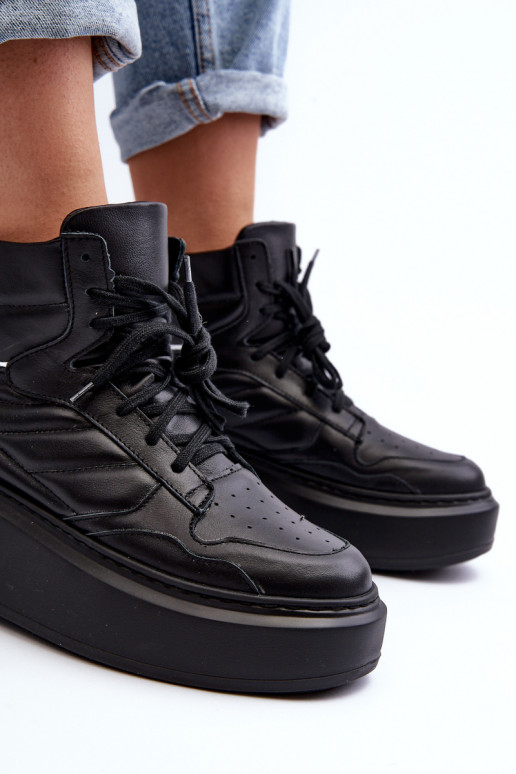 Zazoo 3392/X Femenino Piel zapatillas con una plataforma de color negro Zazoo 3392/X Femenino Piel zapatillas con una plataforma de color negro