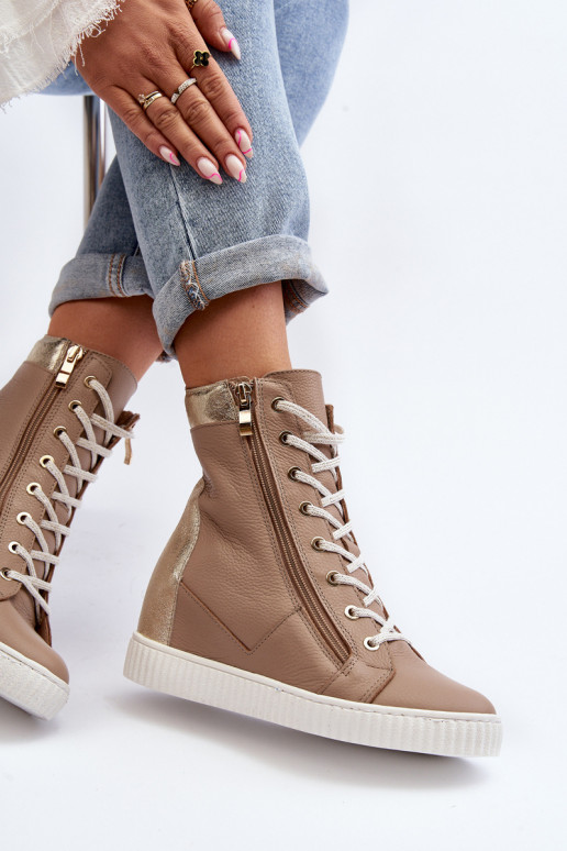 Zazoo 3081 Piel Zapatos de ocio en una cuña beige Zazoo 3081 Piel Zapatos de ocio en una cuña beige