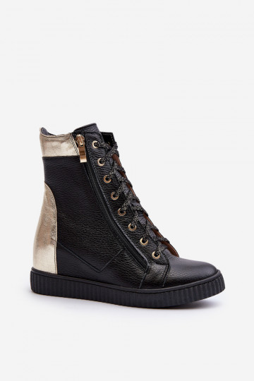 Zazoo 3081 Piel Zapatos de ocio en una cuña de color negro