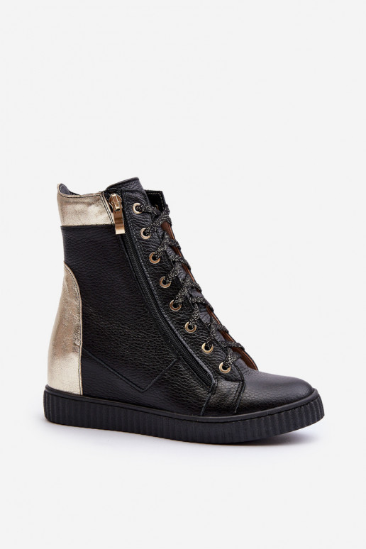 Zazoo 3081 Piel Zapatos de ocio en una cuña de color negro Zazoo 3081 Piel Zapatos de ocio en una cuña de color negro