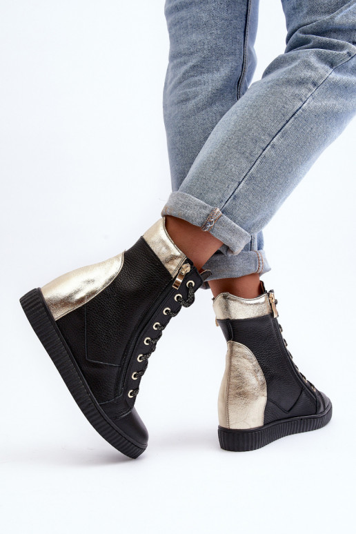 Zazoo 3081 Piel Zapatos de ocio en una cuña de color negro Zazoo 3081 Piel Zapatos de ocio en una cuña de color negro