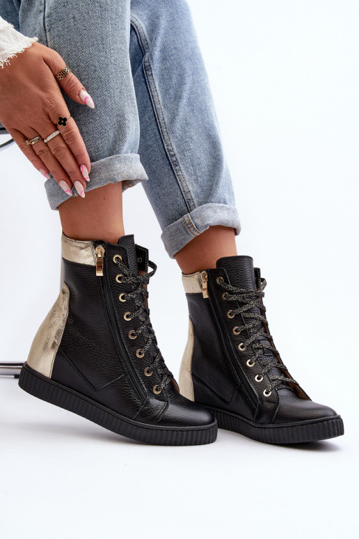 Zazoo 3081 Piel Zapatos de ocio en una cuña de color negro Zazoo 3081 Piel Zapatos de ocio en una cuña de color negro