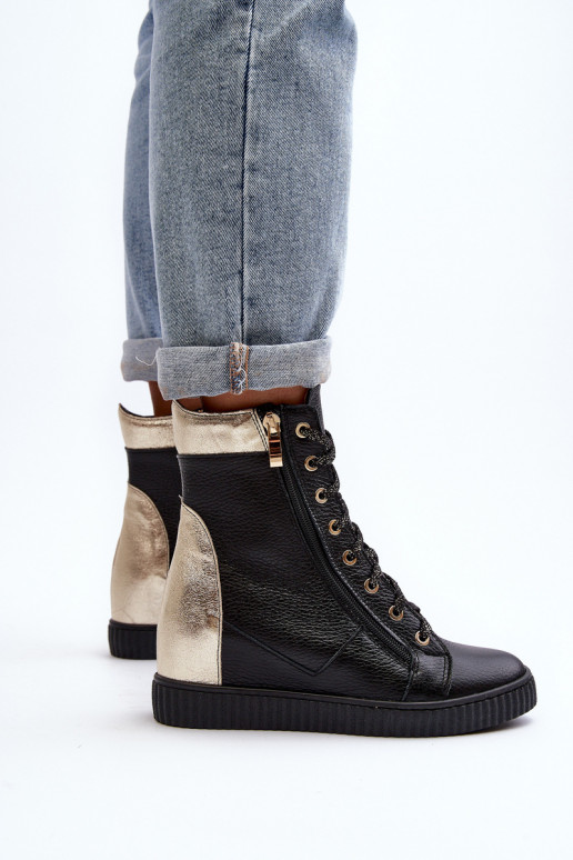 Zazoo 3081 Piel Zapatos de ocio en una cuña de color negro Zazoo 3081 Piel Zapatos de ocio en una cuña de color negro