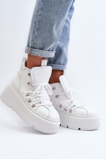 Zapatillas deportivas de mujer de cuero Zazoo 3416 color blanco 2