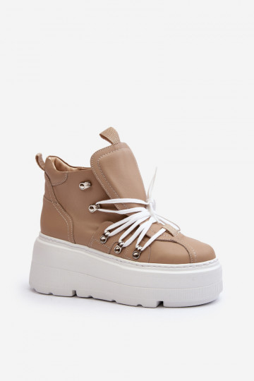 Zapatillas deportivas de mujer de cuero Zazoo 3416 color arena