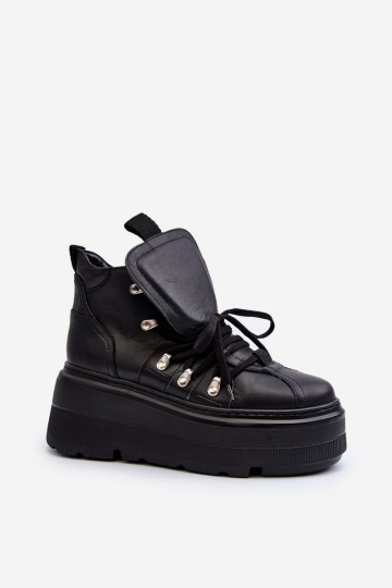 Zapatillas deportivas de mujer de cuero Zazoo 3416 color negro