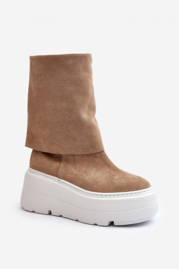 Zazoo 3410 de gamuza Femenino Botas con una plataforma beige